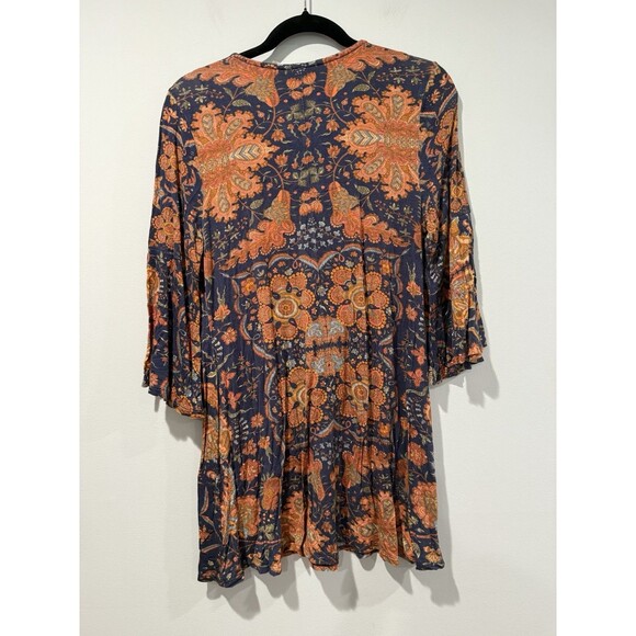 Soft Surroundings Tunic Top Medium Velvet Embroidered 3/4 Bell Sleeve Boho Indie - Picture 2 of 6